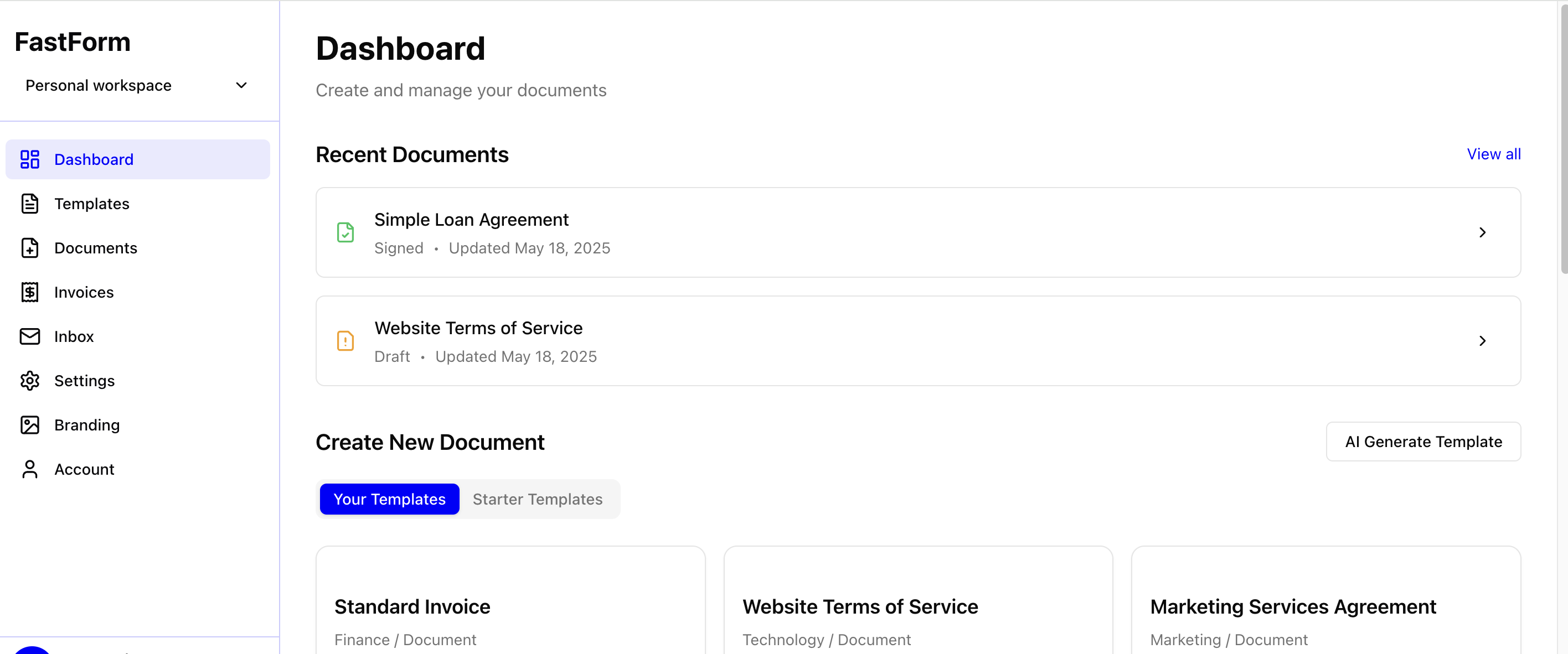 FastForm Dashboard